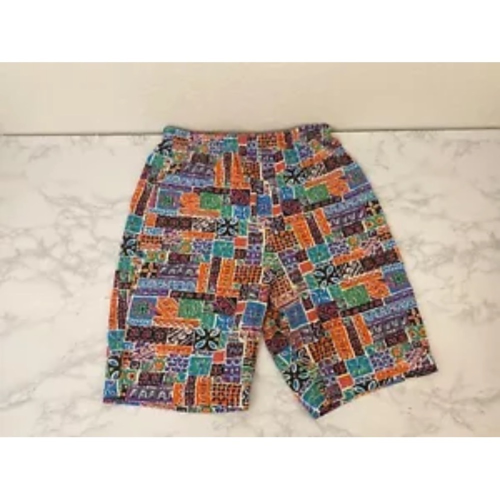 Vtg Simply Basic Shorts Womens Xs Retro Colorblock Bermuda Pull Up 80s/90s